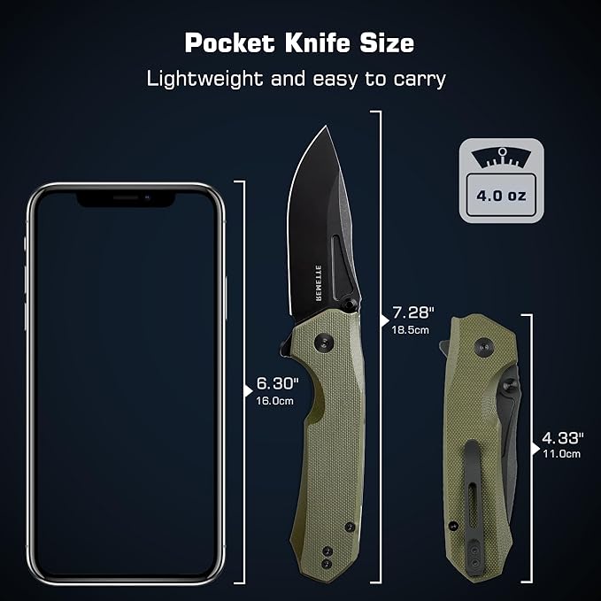 EDC Pocket Knife Rhino,3" D2 Steel Blade Durable G10 Handle, Folding Pocket Knives with Reversible Pocket Clip, Sharp Camping Hiking Pocket Knife for Men