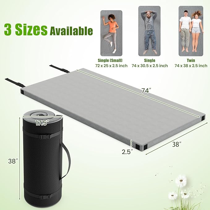 Tangkula Memory Foam Sleeping Pad, Roll Up Floor Mattress with Carry Bag, Non-Slip Bottom, Guest Floor Folding Bed for Sleepover, Portable Camping Mattress for Indoor Outdoor Car Travel Cot Tent