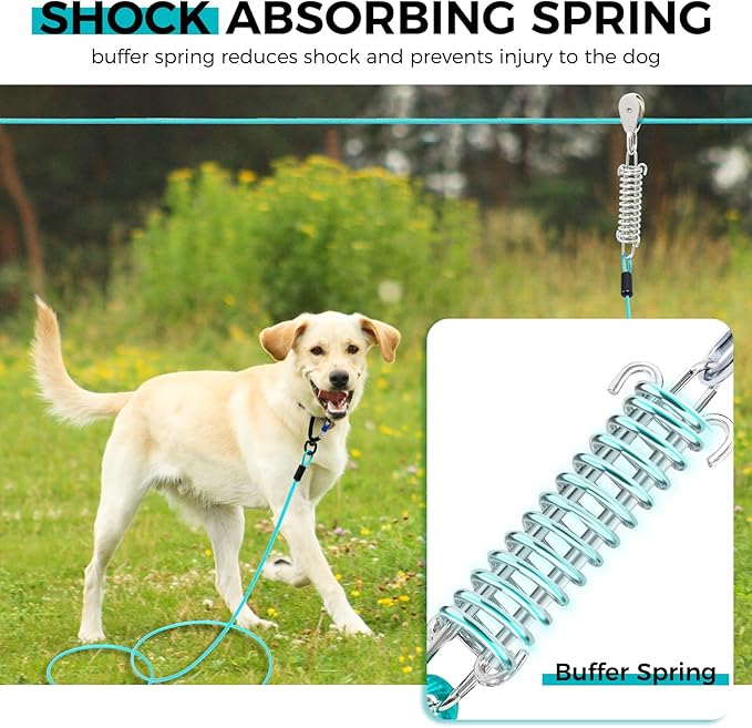 Snagle Paw Dog Runner for Yard,Heavy Duty Trolley System for Large Dogs,Dog Tie Out Run Cable,Dog Zip line 100ft with 10ft Pulley Runner Line for Dogs Up to 250lbs for Yard or Camping