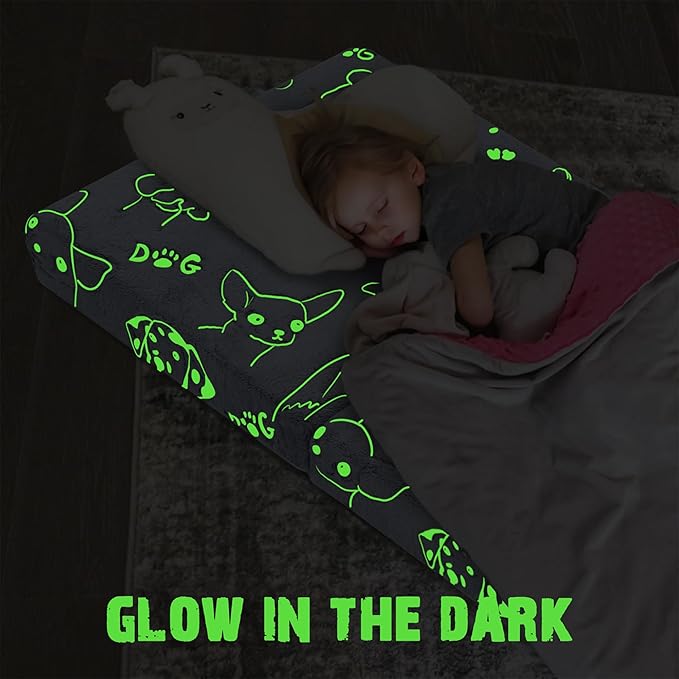 MeMoreCool Glow-in-The-Dark Dog Foldable Floor Mattress for Kids, Trifold Nap Mat for Toddlers, Portable Daycare Sleeping Futon or Floor Bed, 57x22 Inch