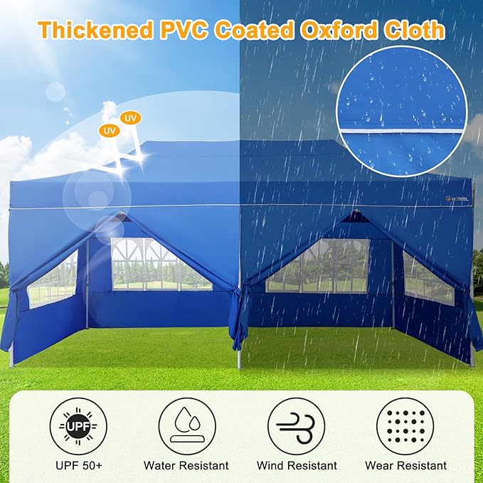 HOTEEL 10x20 Heavy Duty Pop Up Canopy Tent with Sidewalls, Commercial Outdoor Canopy Tents for Parties Event Wedding with Roller Bag, Waterproof & UV 50+, Upgraded Thickened Hexagonal Legs, Blue
