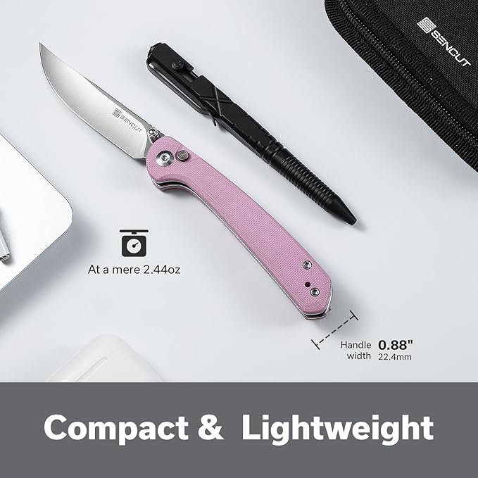 SENCUT Skelfin Pocket Knife for EDC, Folding Knife with 3.3'' Blade & G10 Handle, for Camping Hiking S25007-3(Powder Pink)