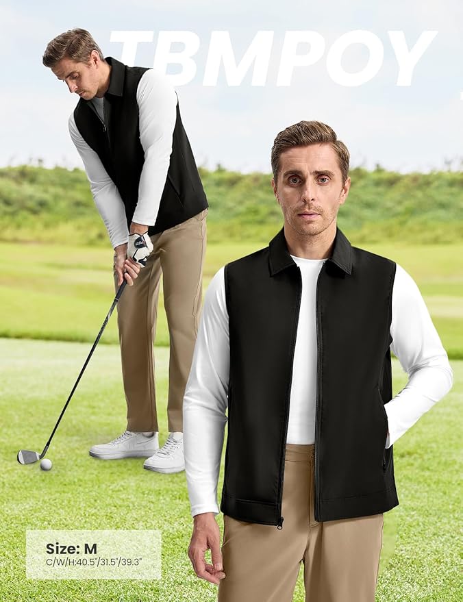 TBMPOY Men's Vest Casual Lightweight Thin Utility 3 Zip Pockets Stylish Sleeveless Jackets Summer Fall Golf Travel Business