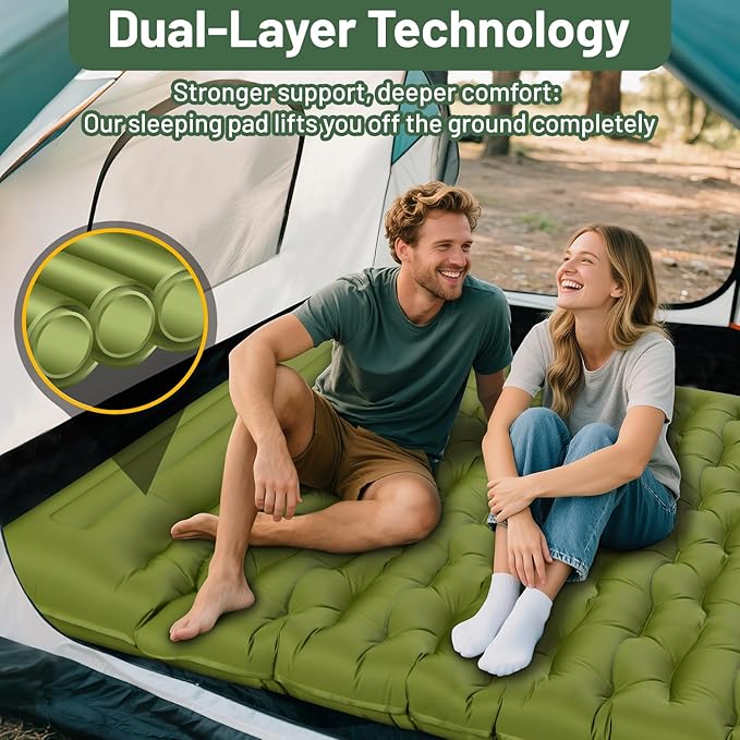 Sleeping Pad for Camping, 6" Extra Thick Double Sleeping Pad with Pillows & Built-in Foot Pump, Ultralight Camping Sleeping Mats Compact for Travel Tent Hiking Backpacking Car Camp Gear