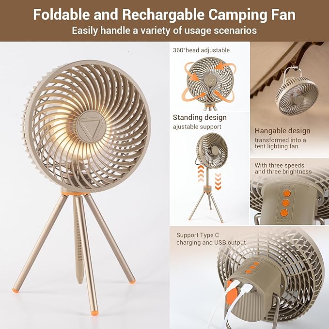 Solar Panel Charging Bag for Outdoor Camping, 10W 5V Charge for Phones and Device,Contains 1 Rechargeable Folding Fan and 3 Different Rechargeable Camping Lamps, 5 in 1 Camping Essentials Handbag