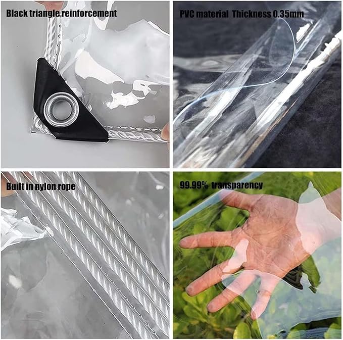 10' X 10' Outdoor Clear Tarp Curtain Waterproof Wind-Proof 0.35mm Transparent Vinyl Tarp for Patio Pergola Garden Canopy Rainproof Anti-Tear PVC Thick Cover with Grommets