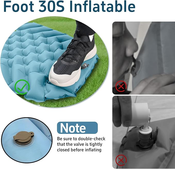 Ultralight Backpacking Sleeping Pad for Camping, with Inflatable Neck Camping Pillow, Lightweight Inflatable Sleeping Pad for Adults, Portable for Hiking, Car Travel - Durable & Comfortable