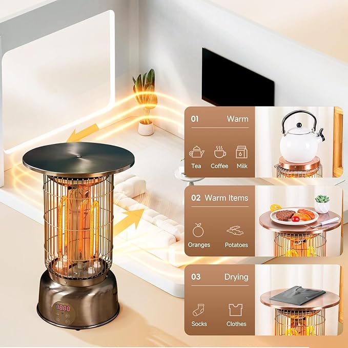 Space Heater, 2000W Electric Heaters Indoor Portable with Thermostat, High Efficiency Heating of Carbon Brazed Tubes Heater for Bedroom, Office and Indoor Use