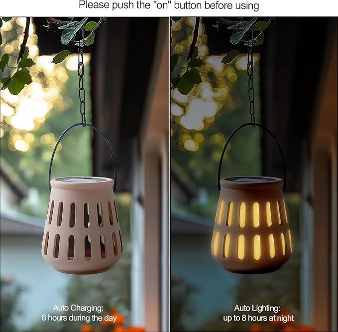 Solar Table Lanterns Outdoor Waterproof - Hanging Lamp Table Lights -Solar Powered Decorative Lantern for Desk Patio Porch Garden Pathway Yard, Housewarming Gift for Women/Men (Ceramic Brown)