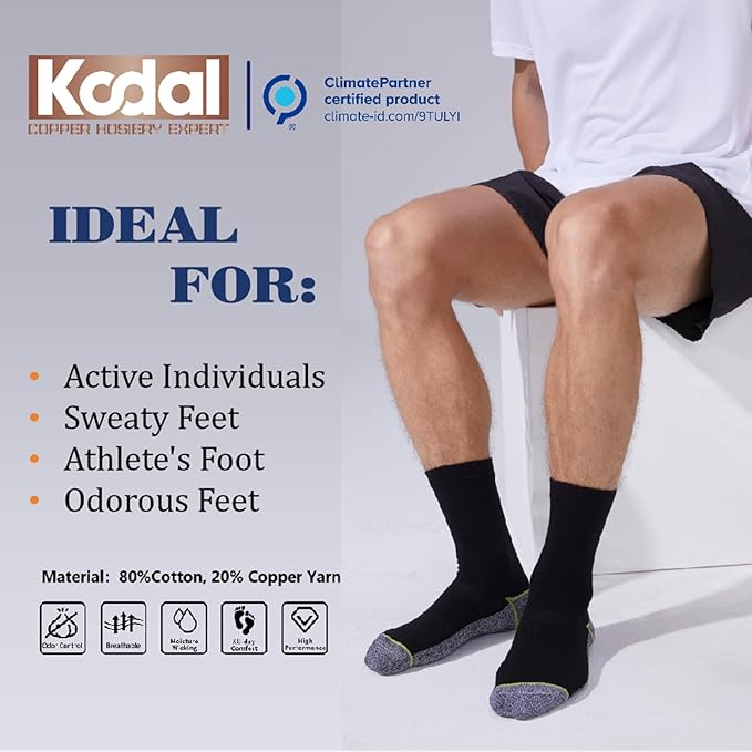 Kodal Copper Infused Crew Socks Business Athletic Moisture Wicking Odor Free Comfortable for All Day Wear (4/5 Pairs)