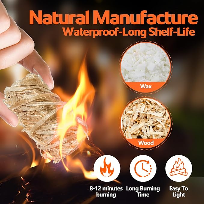 72PCS Fire Starters for Campfires Grill BBQ Camping Fireplace Fire Pit, Quick Light Wood Charcoal Fire Starter, Waterproof-Natural Fire Starters Camping fire Starter Charcoal Starters