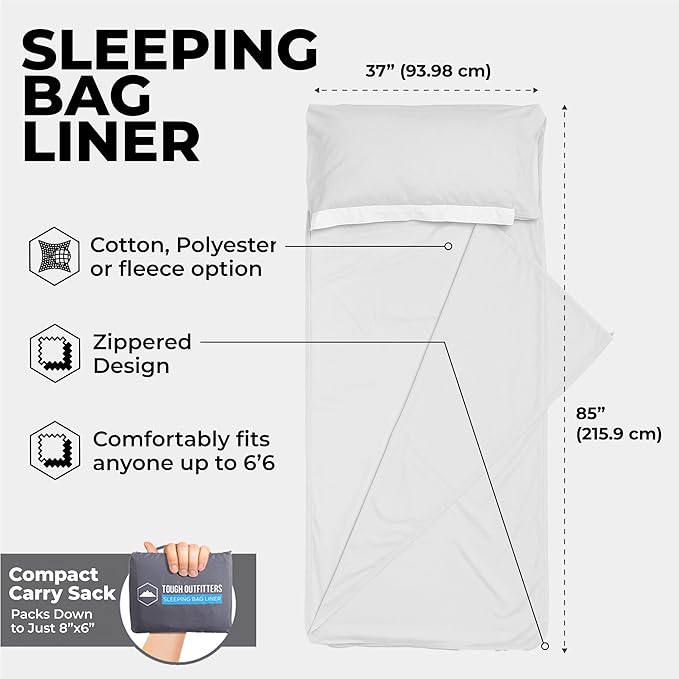 Sleeping Bag Liner - Adult Sleep Sack & Travel Sheets for Hotel - Travel Sleep Sack, Camping Sleeping Bag Liners for Cold Weather