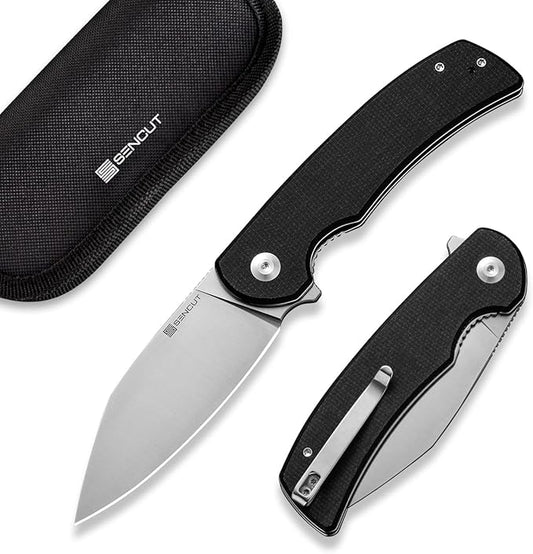SENCUT Omniform Folding Pocket Knife for Men, Camping Knife with Micarta Handle and 3.65" 9Cr18MoV Blade, Large EDC Knife for Outdoor S23064-2(Black)