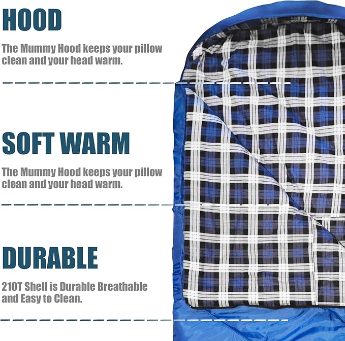 ShinHye 0 Degree Sleeping Bag for Adults - Cotton Flannel 4 Season Cold Weather Winter, XXL Big and Tall Camping Sleeping Bag with Compression Sack