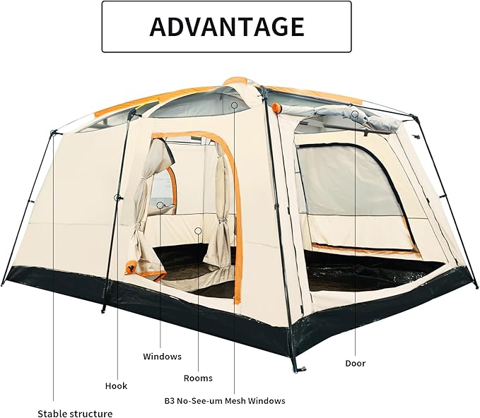 Camping Tent, Easy Setup, 1-2-8-10 Person Waterproof and Portable Tent for Camping Hiking Outdoor