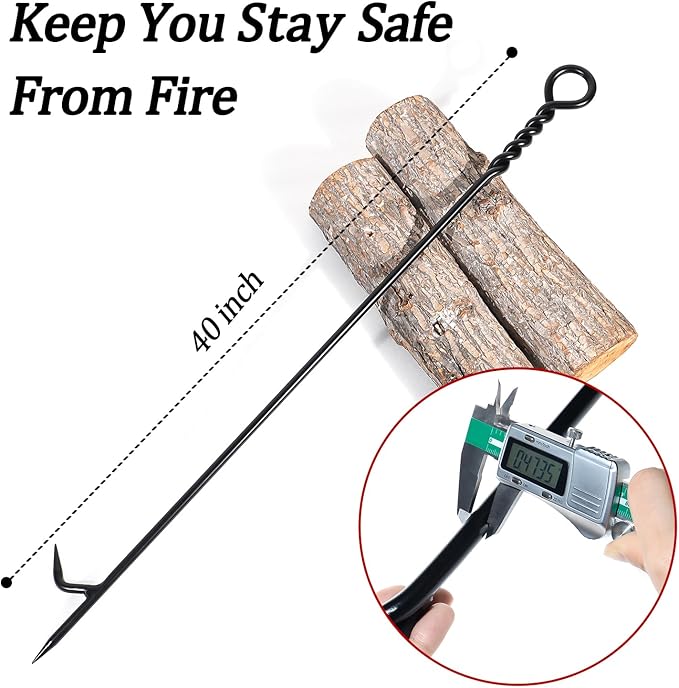 Fire Poker for Fire Pit, 40”Twisted Rope Design Fireplace Poker, Heavy Duty Handmade Fire Pit Poker for Campfire Wood Stove Firewood Log Coals, Outdoor and Indoor Fireplace Fire Pit Tools