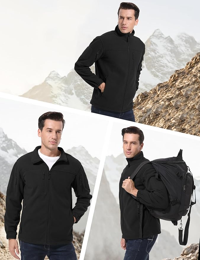 CRYSULLY Men's Fleece Jacket Tactical Full-Zip Winter Coat Jackets Multi Pockets