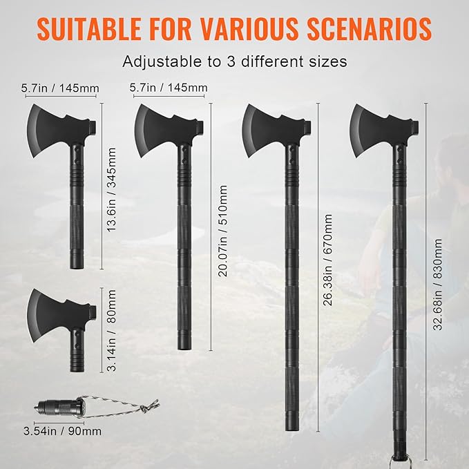 VEVOR Survival Shovel Survival Axe -16-in-1 Camping Folding Shovels with Hatchet - Stainless Steel Tactical Shovel Hatchet Combo - Multifunctional Emergency Survival Gear Equipment for Camping Hiking
