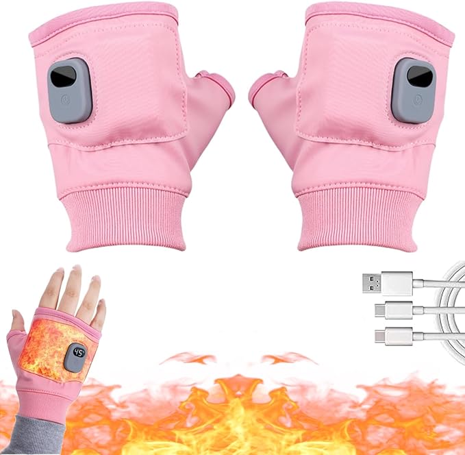 ZRW Portable Heated Gloves with Digital Display, Rechargeable Smart Thermostatic Fingerless Gloves