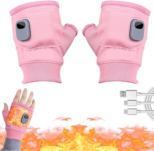 ZRW Portable Heated Gloves with Digital Display, Rechargeable Smart Thermostatic Fingerless Gloves