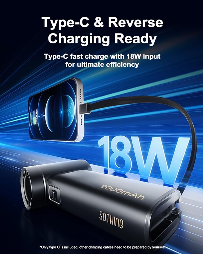 Handheld Fan - Portable Fan with Charger Power Bank, 6000mAh Rechargeable18W Fast Charging, Type-C Input, 50000RPM High Speed Turbo Airflow for Travel Concerts Cruise Makeup, Black