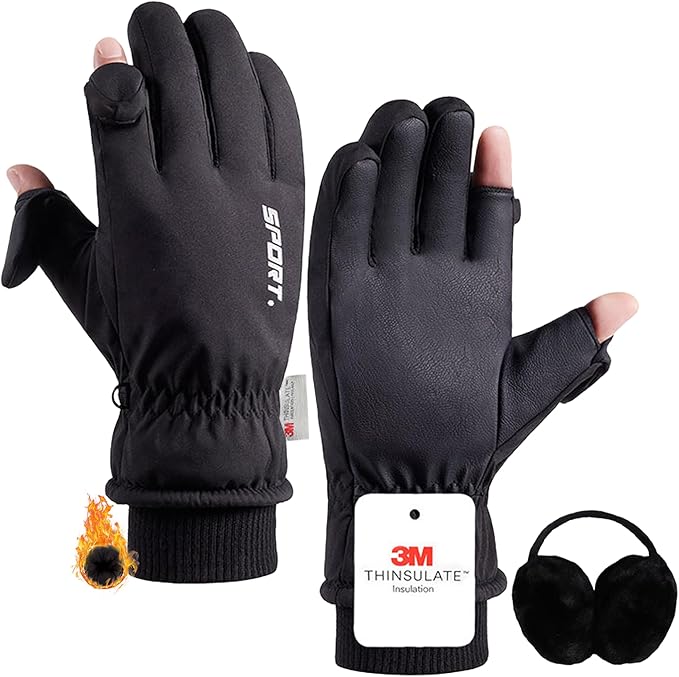 Winter Gloves for Men Women - Touchscreen Thermal Windproof Waterproof Cold Weather Gloves for Dog Walking