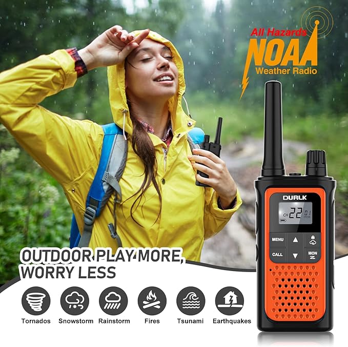 Rechargeable Walkie Talkies Long Range, 4 Pack Walkie Talkies for Adults NOAA Weather Alert, 2 Way Radio 22 FRS Channel with 1800mAh Li-ion Battery Charger USB-C Cable VOX for Hiking Cruises Camping