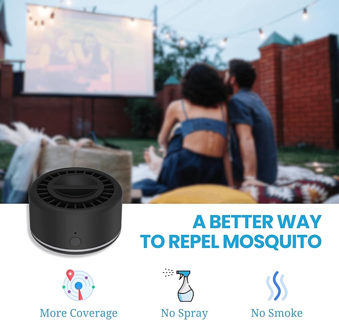 Mosquito Repellent Outdoor Patio, Bug Repellent Outdoor Portable Insect Repeller Rechargeable Mosquito Deterrent Device Camping Hiking (Black, 2 Refills)