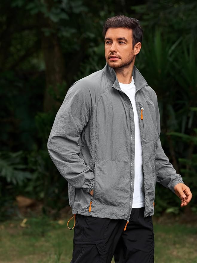 Yousify Mens Lightweight Jacket Windbreaker Full Zip Long Sleeve Outdoor Athletic Jackets for Hiking