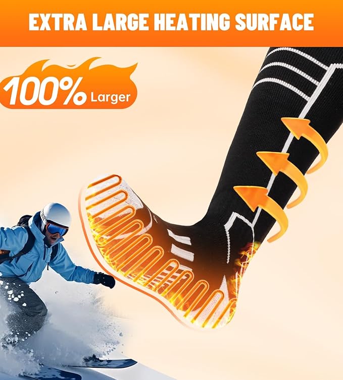 FREEHILL Merino Wool Heated Socks for Men Women, 5000mAh One-Click Control Rechargeable Cold Weather Heated Ski Socks