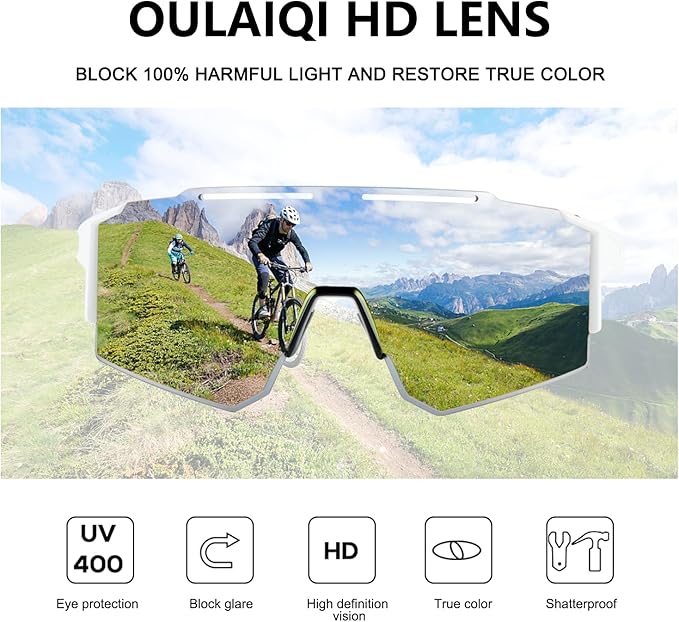 OULAIQI Cycling Sunglasses Polarized Sunglasses for Cycling Men Women with 1 Lens or 3 Interchangeable Lens Baseball Glasses