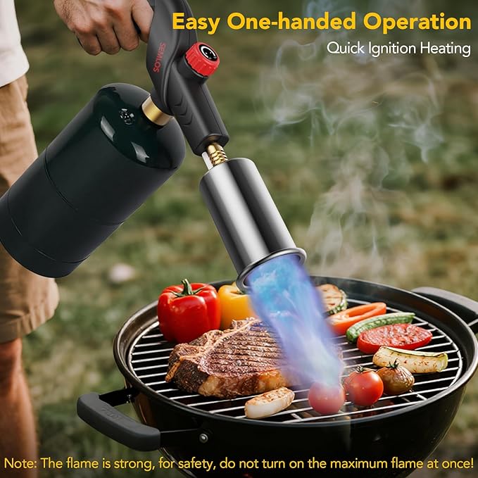 Semlos Propane Torch, Premium Metal Large Torch, Refillable Blow Torch Lighter with Adjustable & Wind Resistant Flame for Cooking, BBQ, Welding, DIY & Soldering (Propane Gas Not Included)