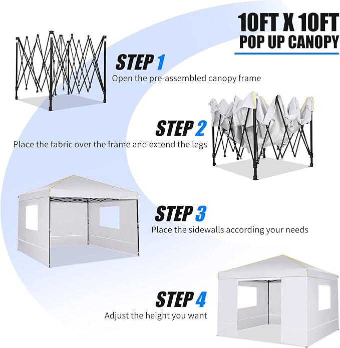 COBIZI 10x10 Canopy Tent with Sidewalls and Mesh Windows 2.0,10x10 Pop up Tent for Parties,Commercial Instant Canopies with Heavy Duty Bag,White Gazebo for Outdoor Activities