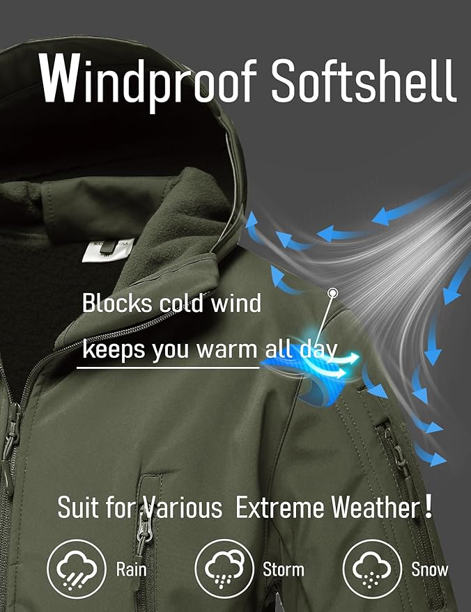 MAGCOMSEN Men's Tactical Jacket 7 Pockets Performance Fleece Lined Water Resistant Ski Snow Soft Shell Winter Coats