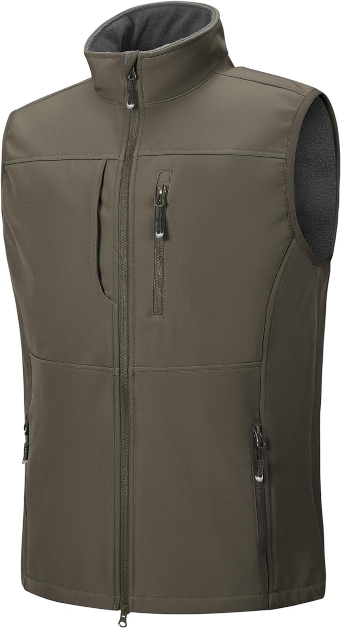 33,000ft Men's Lightweight Softshell Vest Outerwear Zip Up Fleece Lined Windproof Sleeveless Jacket for Golf Running Hiking