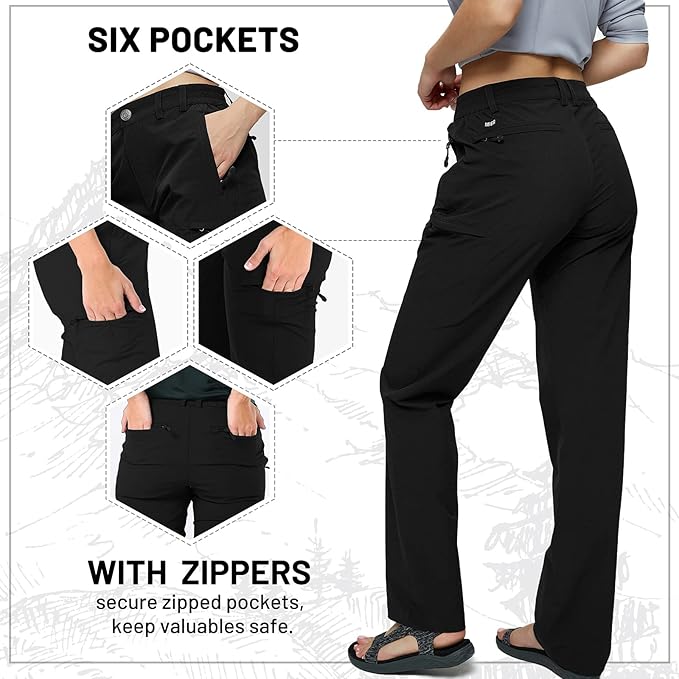 MIER Women's Quick Dry Cargo Pants Lightweight Tactical Hiking Pants with 6 Pockets, Stretchy and Water-Resistant