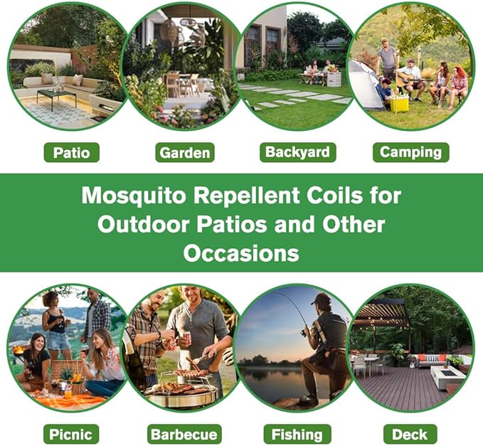24 Mosquito Coils with 6 Metal Stands, 6-8 Hours/Burn Mosquito Repellent Outdoor Patio, Garden, Camping & Backyard Mosquitoes Repelling, Natural Mosquito Repellent Coils Safe for Kids & Pets