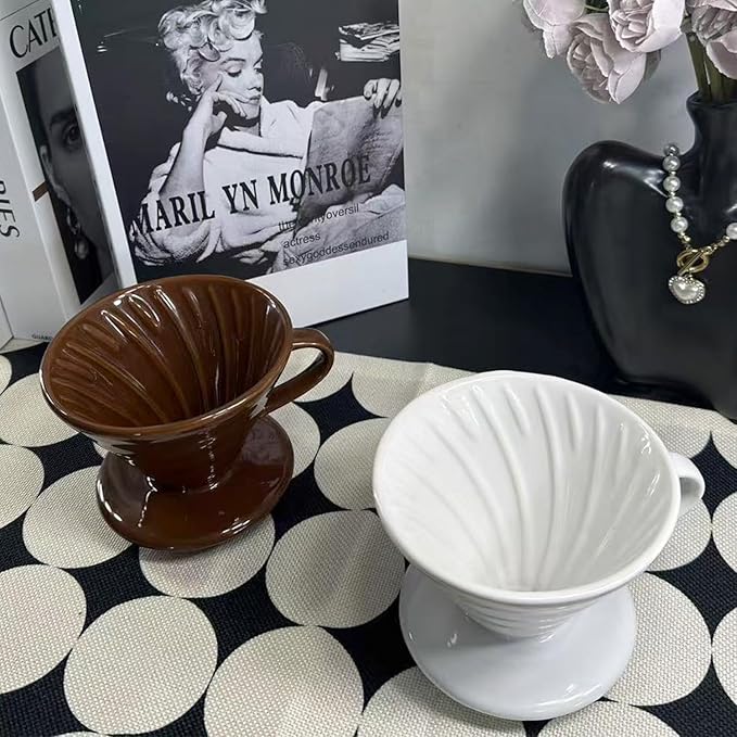 Pour Over Coffee Maker, Single Cup Coffee Dripper, Manual Porcelain Slow Brewing Accessories for Travel, Camping, Office, Home, Cafe, Coffee Gifts (Brown, Large,2-4Cups)