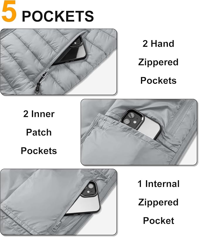 33,000ft Men's Lightweight Packable Insulated Puffer Vest Outerwear, Warm Winter Sleeveless Jacket for Golf Running