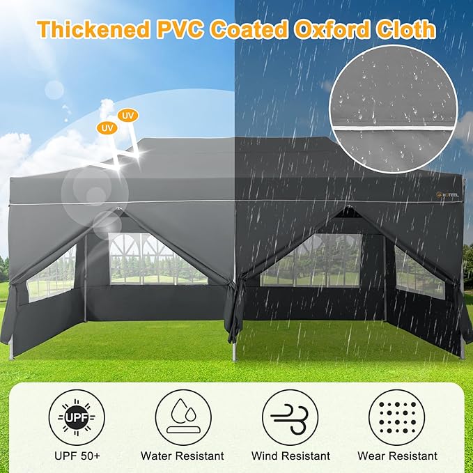 HOTEEL 10x20 Heavy Duty Pop Up Canopy Tent with Sidewalls, Commercial Outdoor Canopy Tents for Parties Event Wedding with Roller Bag, Waterproof & UV 50+, Upgraded Thickened Hexagonal Legs, Gray