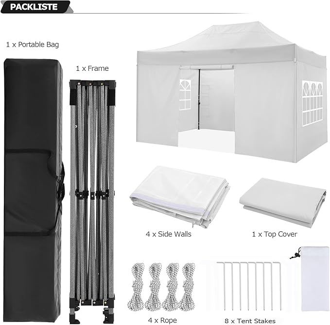 COBIZI 10x15 Pop Up Canopy with 4 Sidewall,Heavy Duty Canopy UPF 50+ All Season Wind Waterproof Commercial Outdoor Wedding Party Tents for Parties Gazebo with Carry Bag(10 x 15 ft White)
