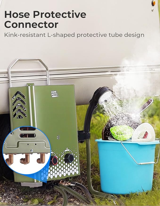 KEMIMOTO Tankless Portable Propane Water Heater Outdoor,1.32Gpm 34000 BTU Camping Portable Water Heater,Easy Installation, 5L Lightweight Heater,Suitable for Rv/Camping/Cabin