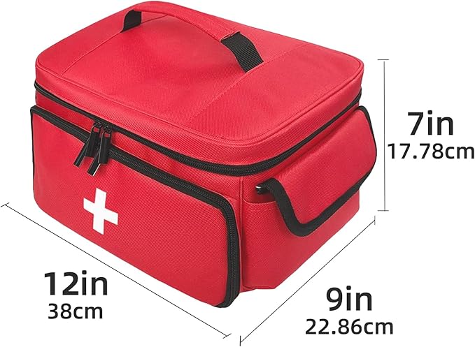 First Aid Bag Empty First Aid Kit Storage Bag Small Medical Bag Portable Medical Supplies Organizer for Travel, Home, Office, Car, Outdoor, Camping, Hiking, School (Red)