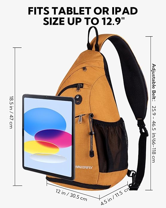 WATERFLY Large Crossbody Sling Bag: Over Shoulder Backpack Daypack Casual Cross Chest Side Pack