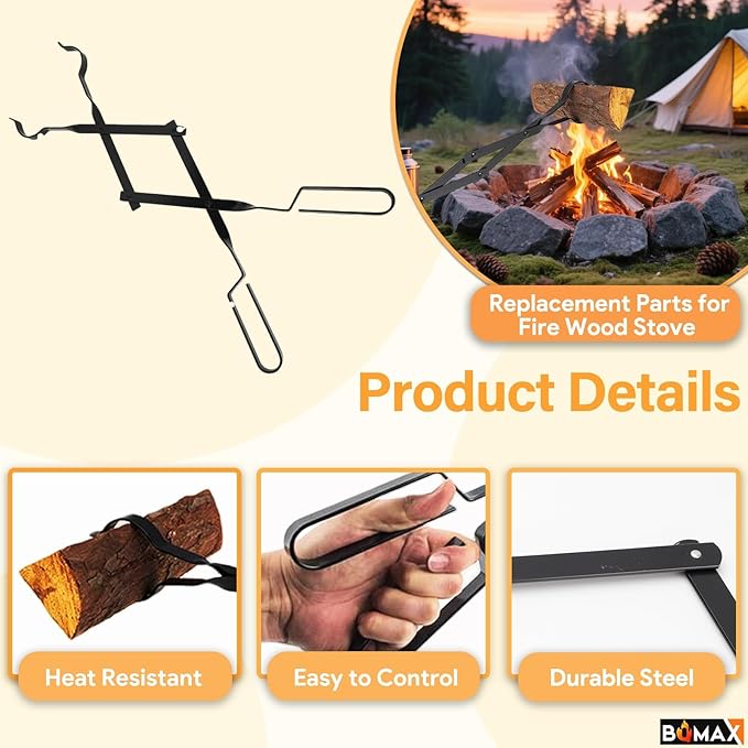 26" Fireplace Tongs and 40" Fire Pit Poker for Outside, Log Grabber Fire Pit Accessories, Camp Fire Tongs Wood Stove, Fireplace Tools Fireplace Tongs for Indoor/Outdoor