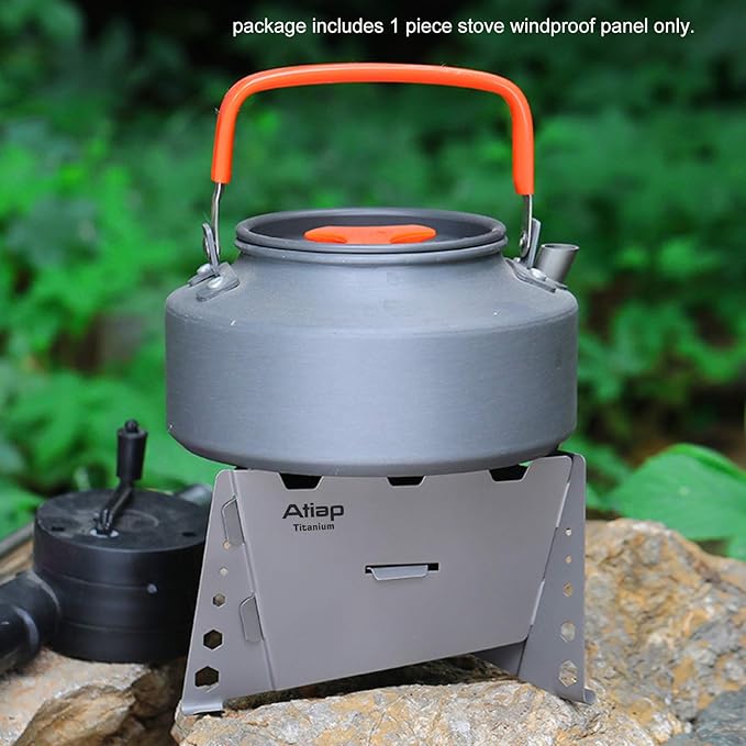 Titanium Alcohol Stove with Foldable Windproof Panel Windscreen Stand, Titanium Portable Lightweight Pot Stand Alcohol Stove Set Suitable for Outdoor Camping Picnic Backpacking Cooking
