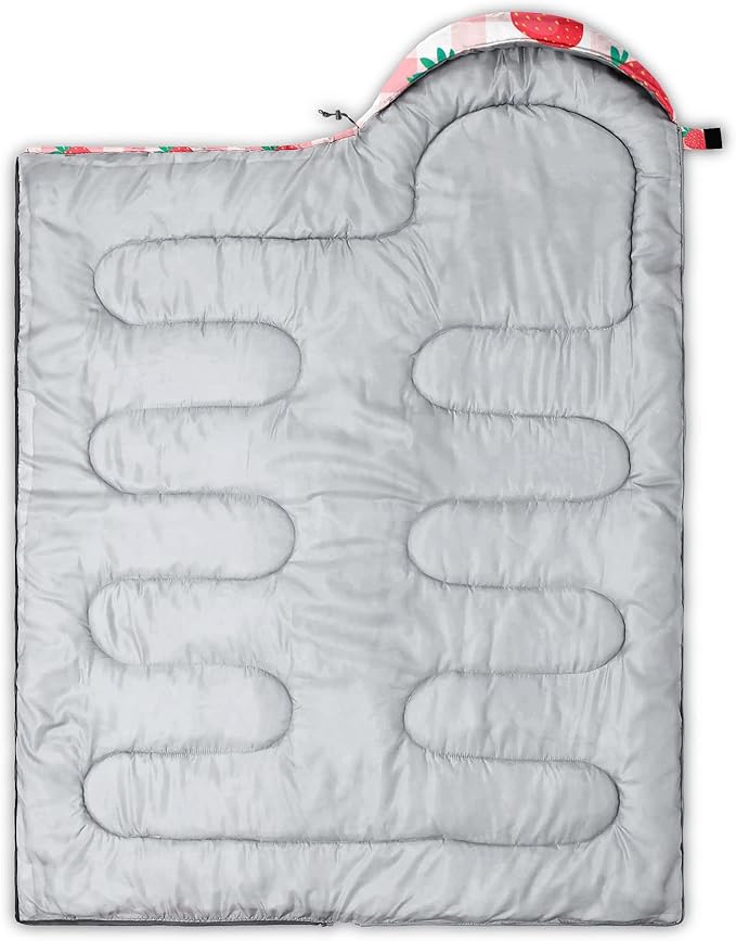 Datura home Kids Sleeping Bag for Girls,Straeberry Pink Grid-Warm Outdoor Indoor-LightweightWaterproof Cold Weather Resistant Sleeping Bag for Camping Hiking(Strawberry 32"*90")