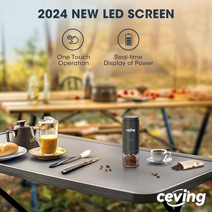 Portable Battery Powered Burr Coffee Grinder with 38 Adjustable Settings, Rechargeable Coffee Bean Grinder with LED Display, Quiet Cordless Coffee Mill for Travel, Camping, Espresso, Pour Over, etc