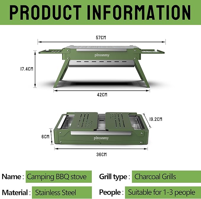 Portable Charcoal Grill, Small Foldable Grills for Travel, Camping Smoker Mini BBQ Grill, Stainless Steel Table Top Grill Charcoal for Outdoor Cooking, Camping, Backyard Barbecue