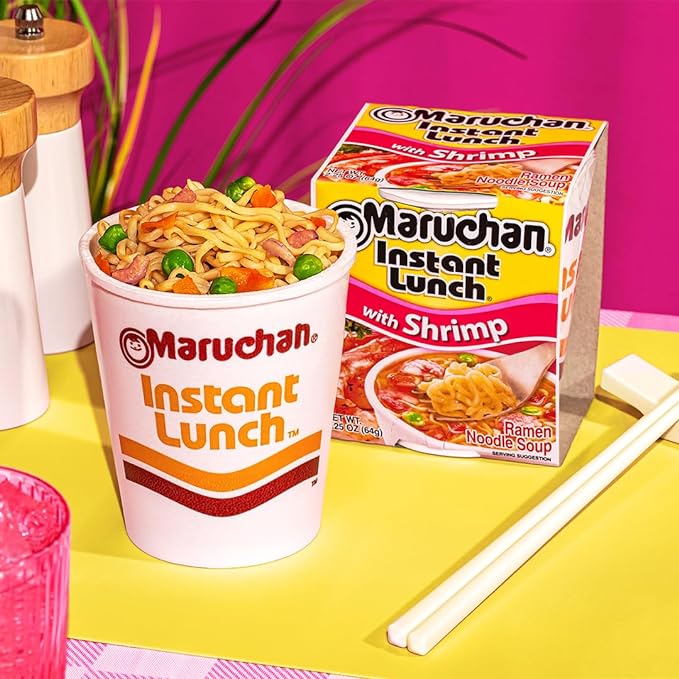 Maruchan Instant Lunch Shrimp, Ramen Noodle Soup, Microwaveable Meal, 2.25 Oz, 12 Count